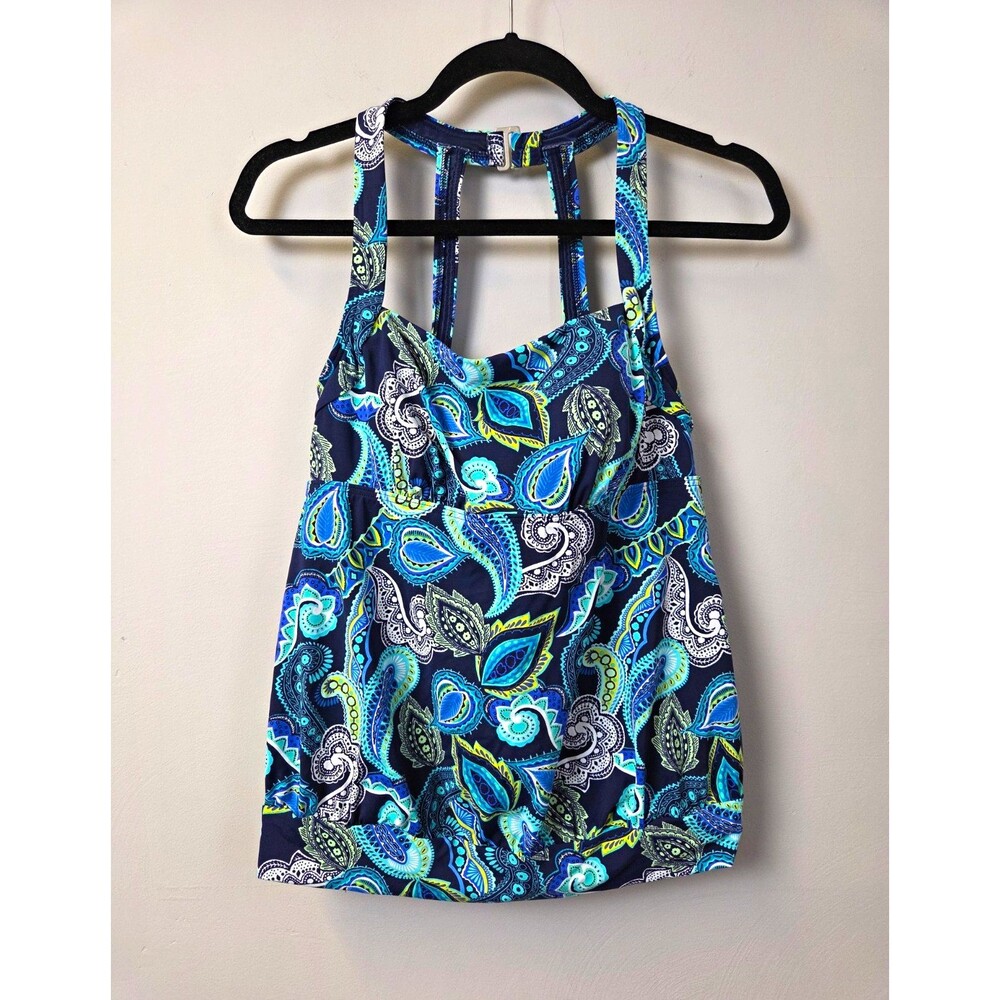 Lands’ End Blue Green Paisley Racerback Tankini Swim Top Size 6